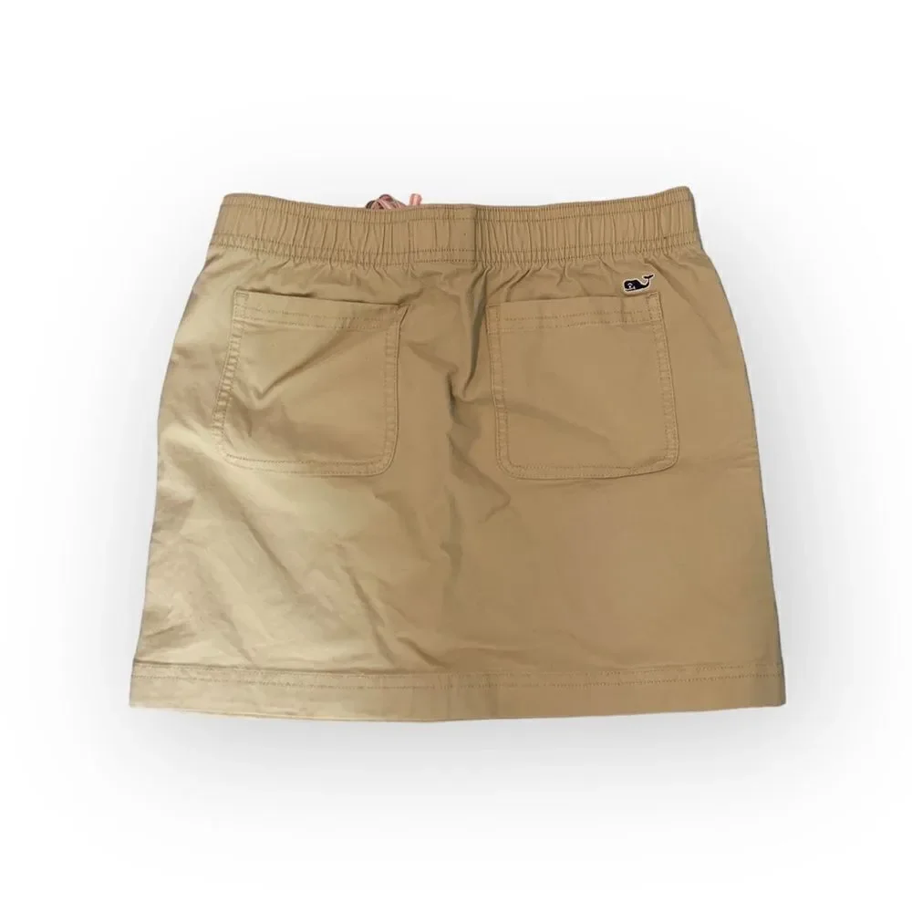 NWT New VINEYARD VINES Khaki Sand Elastic Waist Skirt Whale Logo Girls 8